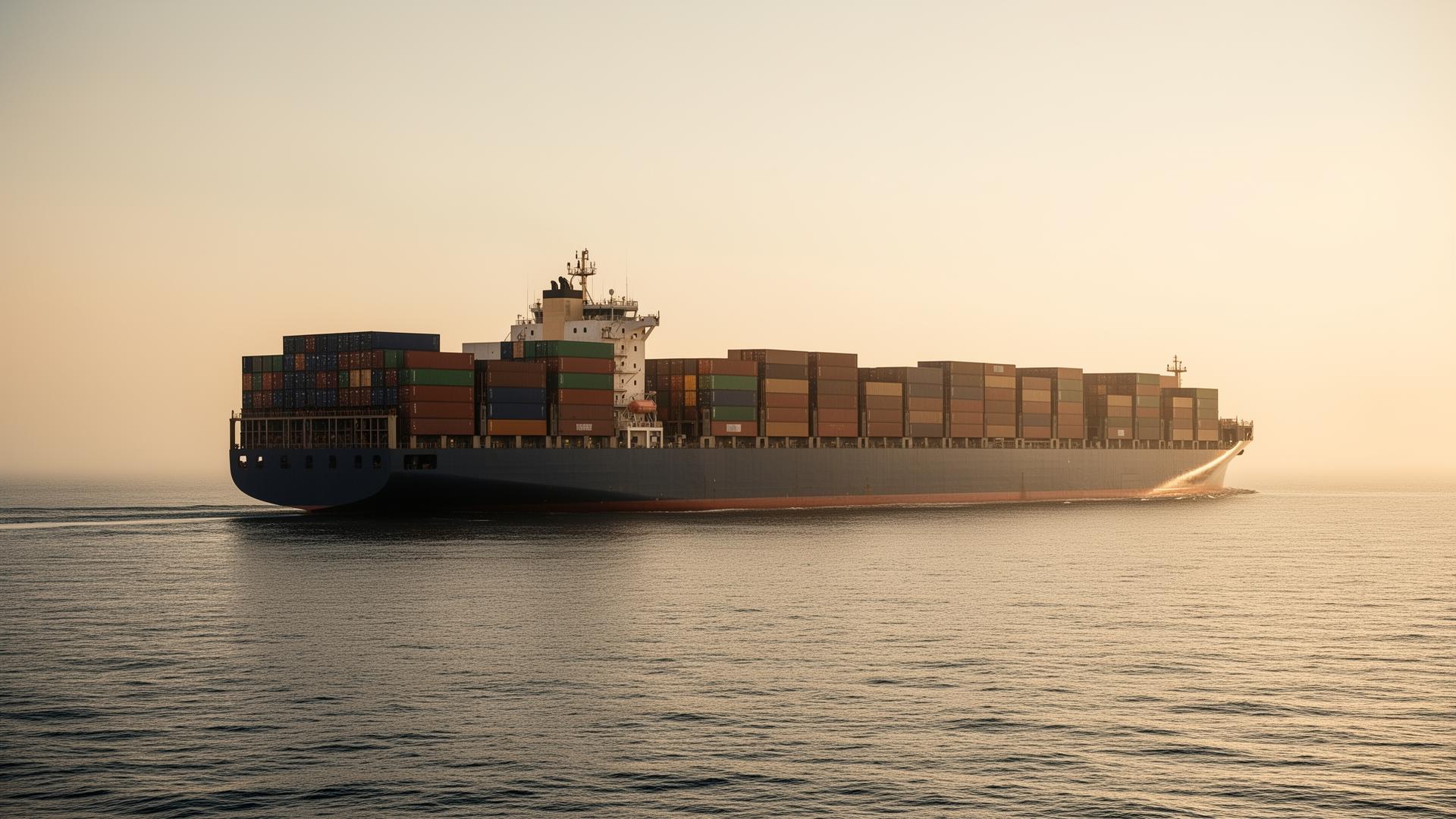 Container ship at sea representing simplified international logistics